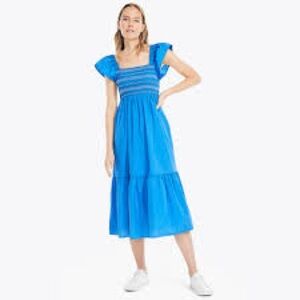 Nautica Dress Womens Size S Blue Smocked Midi Fit & Flare Flutter Sleeve